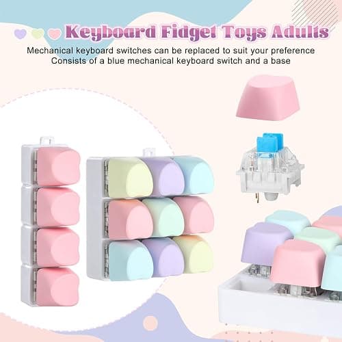4 Pack Keyboard Fidget Toy with Sticker,Keyboard Fidget Keychain 9-in-1 and 4-in-1 Combination Keyboard Decompression Button Finger Clicker Toys, Button Stress Relief Fidget Gifts to Relief Stress thumbnail 5