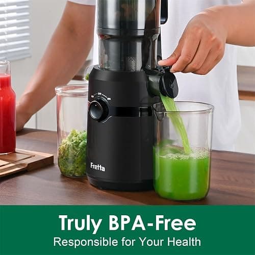 Fretta Cold Press Juicer Machines, Self-Feeding juicer with 108mm&1.0L Feeding Chute for Whole Fruits and Vegetables, Automatic 200W Masticating Juicer, High Yield Juice Extractor, BPA-Free, Black thumbnail 4