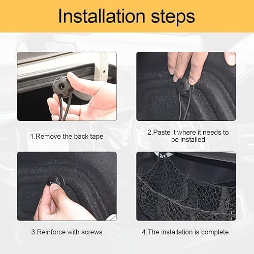 Cargo Net for Car, Expandable 3 Pocket Heavy-Duty Cargo Net Organizer, Black Mesh Storage Pocket with 4 Metal Carabiners Universal for Car, SUV, Pickup Truck, Van Trunk Bed thumbnail 4