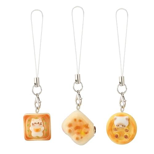 GAXAYA 3PCS Cute Cat Bread Phone Charms Strap for Women Kawaii Kitten Toast Keychains for Bags Backpack - Image 1