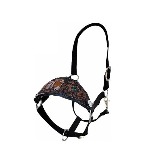 Majestic Ally Equestrian Designer Bronc Halter for Horses, Hand-Tooled Leather Nose, Padded Nylon Crown and Noseband thumbnail 8