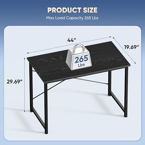 DUMOS 44 in Computer Desk for Home Office, Modern Study Work Table Simple Style for Bedroom, Writing Desks with X-Shaped Reinforcement, Black thumbnail 3