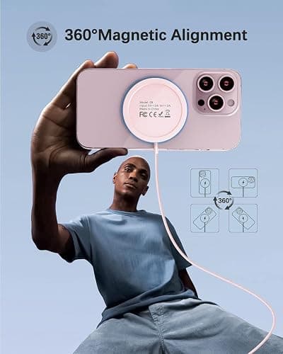 Wtuhu Magnetic Wireless Charger Fast Mag-Safe Charger for 16 Pro Max/16 Pro/16/16 Plus/15/14/13/12 Series AirPods 3/2/Pro/Pro 2 LED Magnet Charging Pad with Dual Charging Ports Pink thumbnail 4