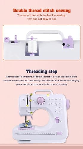 Marirao Sewing Machine for Beginners with 50 Pcs Fabric and 32 Pcs Sewing Threads Kit, Small Portable Mini Sewing Machine 12 Built-in Stitches 2 Speed with Foot Pedal thumbnail 3