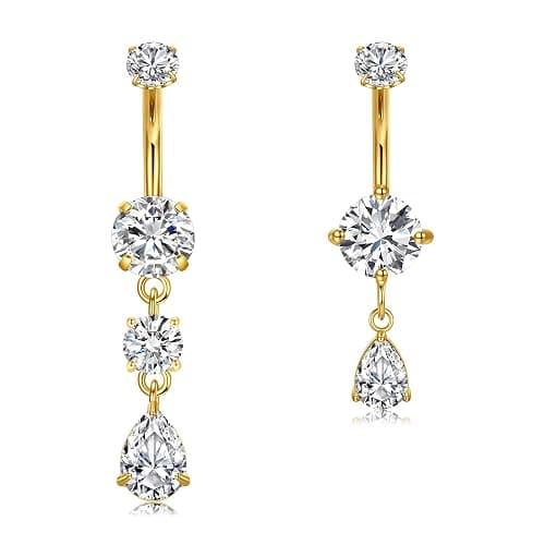 Briana Williams Belly Button Ring Clear CZ Dangle Belly Button Piercing Belly Rings Dangle Belly Button Rings Surgical Steel Teardrop Dangle Belly Button Jewelry for Women Silver Gold - Image 1