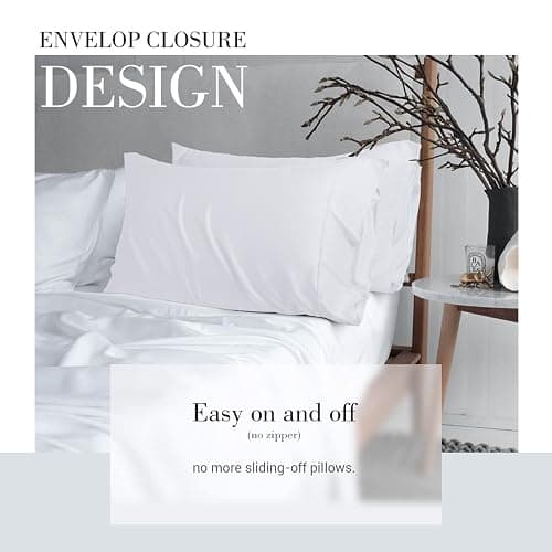 WishSmile Standard Pillow Cases Cooling Pillowcases Set of 2 Breathable Cool Silky Soft Rayon Derived from Bamboo Fabric,Hair and Skin Friendly,White,20x26IN thumbnail 2
