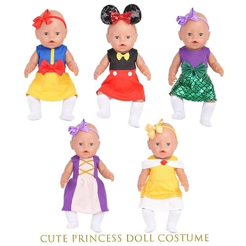 Sweet Dolly Baby Doll Accessories, 5 Doll Clothes, Mermaid Princess Dresses Outfits for 15 Inch to 18 Inch Dolls, 15 Inch Baby Dolls, 10PCs in Total Doll Clothes and Accessories thumbnail 2