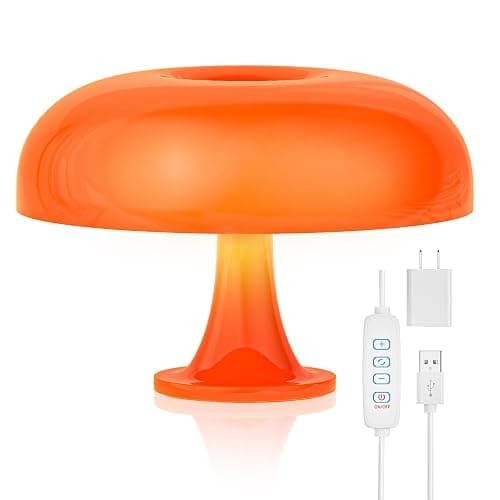 UEHICT Orange Mushroom Lamp, Mushroom Shaped Donut Lamp with 3 Lighting Modes, 70s Retro Mid Century Modern Light for Bedroom, Dimmable Funky Unique Light Cool Home Decor Aesthetic - Image 1