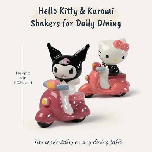 Blue Sky Clayworks Hello Kitty & Kuromi Scooter Salt and Pepper Shaker Set, 7” Licensed Sanrio Collectible thumbnail 3