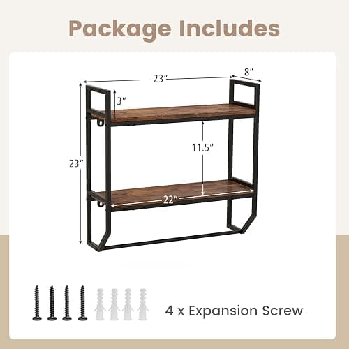 LOKO 2-Tier Bathroom Towel Rack with Shelf, Industrial Over The Toilet Shelf with Towel Bar, Wall Mounted Hanging Shelf with Towel Holder, Rustic Storage Organizer Shelves for Living Room, Kitchen thumbnail 3