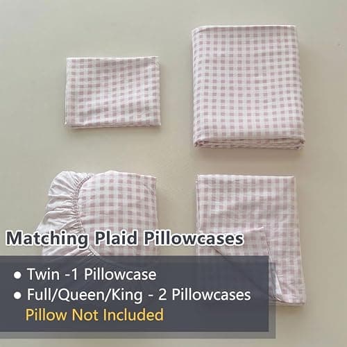 NSNLGSGC Pink Gingham Queen Sheet Set, Soft Brushed Microfiber Plaid Queen Bed Sheets, 4-Pieces Grid Sheet Set with Deep Pocket thumbnail 7