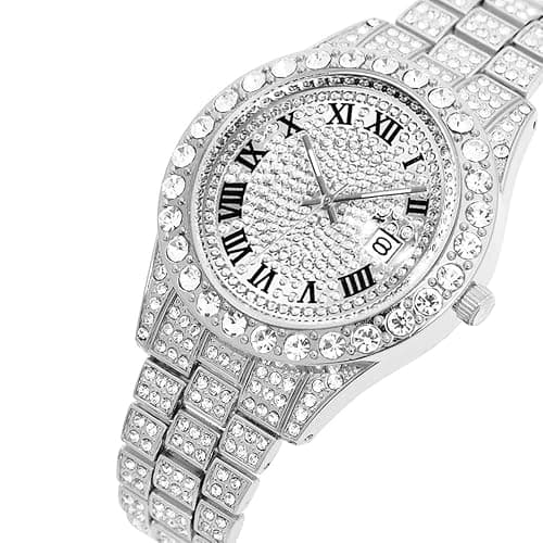HUNRUY Hip Hop Watches for Men Iced-Out Bling Diamond Luxury Quartz Watches with Date thumbnail 2