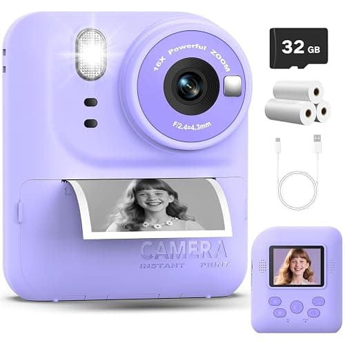 Okaloka Kids Instant Print Camera Toys,1080P HD Toddler Digital Video Camera,Christmas Birthday Gifts for Girls Boys Age 3-12 Year Old - 32G SD Card Included (Purple) - Image 1