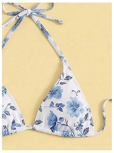 SHENHE Women's 3 Piece Floral Bikini Set with Wrap Coverup Halter Triangle Swimsuits thumbnail 3