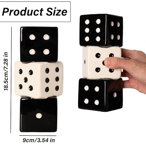 MOUGIGI Unique Handmade Dice Vase - Stylish Black & White Ceramic Decor for Home, Bar | Geometric Design Perfect for Fresh, Dried, or Artificial Flowers | Eye-Catching Centerpiece & Decorative Accent thumbnail 2
