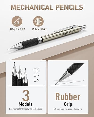 Nicpro 35PCS Art Mechanical Pencil Set, 3 PCS Metal Drafting Pencil 0.5 mm & 0.7 mm & 0.9 mm & 3 PCS 2mm Lead Holder (6B 4B 2B HB 2H 4H Colors) For Sketching Drawing With 20 Tube Lead Refills Case thumbnail 2