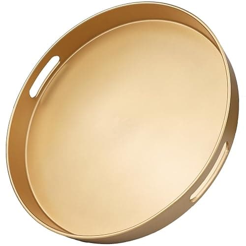 Omuriko Gold Round Decorative Tray with Handles, 13" Versatile Serving Tray for Coffee Table, Ottoman, Ideal for Serving, Displaying, Organizing - Image 1