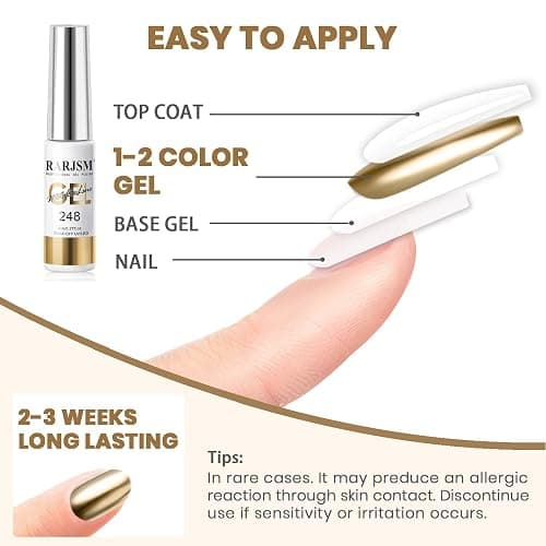 RARJSM Metallic Gel Liner Nail Art Silver Bronze Gold 2pcs Set Mirror Chrome 3D Effect Gel Nail Polish 8ml Build in Thin Brush Metal Painted Drawing Stripper Gelpolish Curing Requires for Home Salon thumbnail 6
