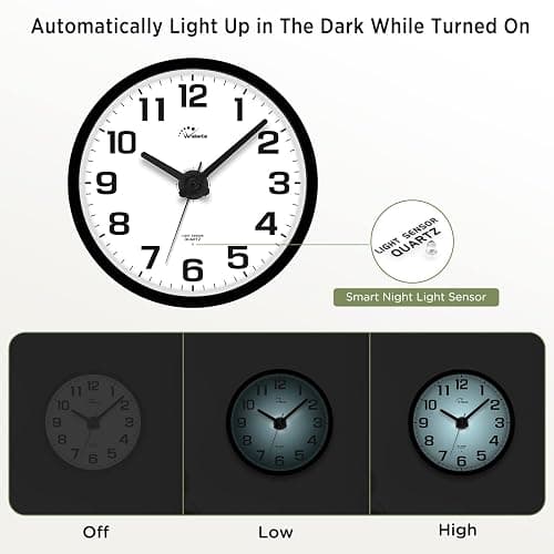 WallarGe Night Light Wall Clock for Bedroom - Silent Lighted up Wall Clock Glow in The Dark, Battery Operated for Living Room/Kitchen, Easy to Read Large Digital Display, 12 Inch - Black - 12inch thumbnail 3