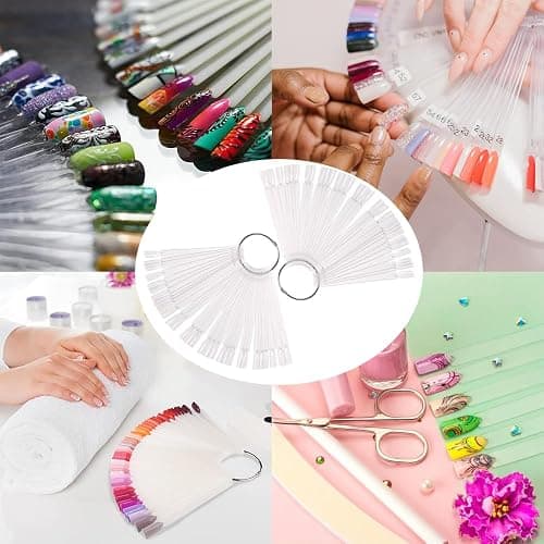 XFentech 100 PCS Clear Nail Swatches Fan-shaped Nail Swatch Sticks Nail Colour Display Tips - Transparent Art Tips Color Sticks with Metal Ring for Salon and Beginners thumbnail 6