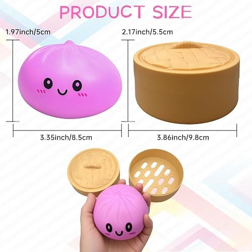 Mystery Dumpling Squishy Toy,Dumpling Stress Ball, Anxiety Relief,Fidget Toys Adults & Teens,Bun with Food Steamer Stretchy Desk Toys(Purple) thumbnail 2