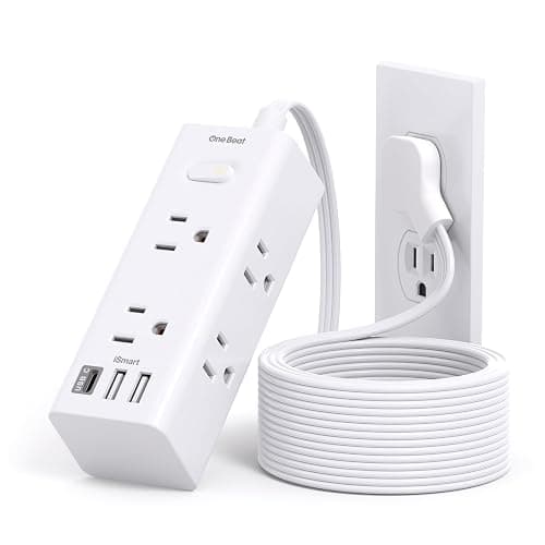 10Ft Extension Cord with Multiple Outlets, Flat Plug Power Strip Surge Protector with 10 Ft Long Cord, 6 Outlet 3 USB Ports (1 USB C), Multi Outlet Wall Plug for Travel, College, Dorm Room Essentials - White - 10FT - Image 1