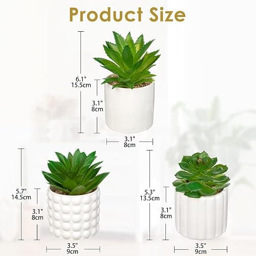 Briful Succulents Plants Artificial in White Ceramic Pots (Set of 3), Small Fake Plants for Home Office Desk Decor – Modern Mini Potted Succulents for Bathroom, Bedroom, Living Room Table, Shelf thumbnail 3