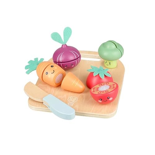 Happy Veggies Wooden Play Food for Kids - Kitchen Cutting Fruits Toys for Toddlers, Pretend Vegetables Gift for Boys and Girls - Early Development & Activity Toys by Orange Tree Toys thumbnail 4