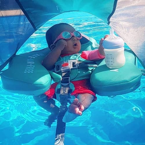 Mambobaby Float with Canopy Size Improved Non Inflatable Infant Baby Pool Float Smart Mambo Float Swim Trainer Baby Swim Float Mambo Baby Float Solid Air Free Water Waist Swimming Ring thumbnail 6