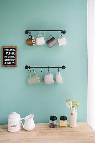 Mkono Mug Holder Wall Mounted Coffee Cup Rack Hanger Modern Metal with 10 Mug Hooks Rustic Utensil Tea Cups Storage Organizer for Kitchen Dining Room Coffee Bar, Set of 2, Black thumbnail 4