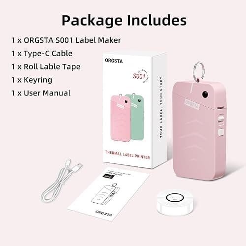 ORGSTA Label Maker, S001 Portable Bluetooth Label Maker Machine with Tape, Thermal Label Printer for Home, Office, School Organization, Wireless Mini Labeler Machine, Pink thumbnail 9