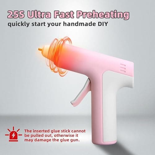 DOMINOX 4V Cordless Hot Glue Gun with 20 Glue Sticks, 25s Fast Preheating, 2000mAh Type-C Rechargeable, Smart-Power-Off, for Art, Craft, DIY, Home Repairs, Pink thumbnail 3