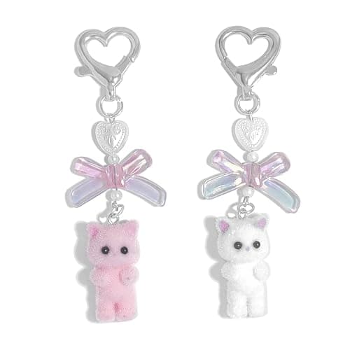 Nalefow Cute Pink Keychain,Fuzzy Cat Keychain Aesthetic Y2K KeychainStylish KeychainsAccessories - Image 1