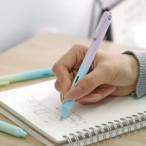Writech Retractable Gel Ink Pens: 8ct Black Ink 0.5mm Fine Point Tip Pen Comfort Grip Smooth Writing with Aesthetic Gradient Color Barrel for Journaling Note Taking Sketching No Bleed & Smear thumbnail 2