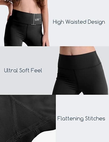 3 Pack Girls Black Athletic Leggings, Printed Ankle Length High Waisted Yoga Pants for Kids Teen thumbnail 5