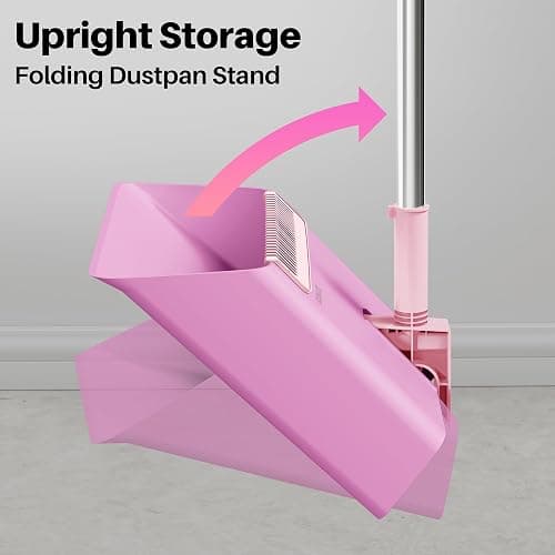 JOYMOOP Pink Broom with Dustpan Combo Set, Upright Stand Up Broom with Built-in Comb Teeth, Angle Broom for Home Kitchen Office Lobby, Pet Hair and Hardwood Floor Sweeping thumbnail 9