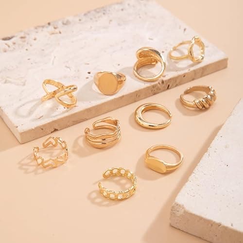 INENIMARTJ Boho Rings for Women Teen Girls,Gold Stacking Rings Set Vintage Knuckle Stackable Moon Star Snake Butterfly Heart Flower Leaf Top Finger Rings thumbnail 6