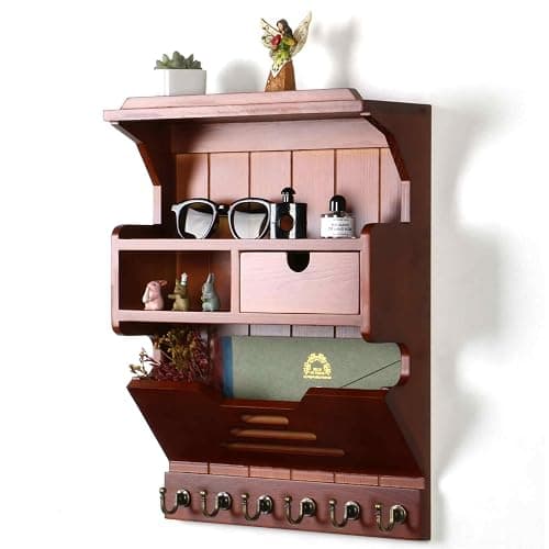 HEKFL Key Holder for Wall, Mail and Key Holder, Mail Organizer Wall Mount with Storage Drawer and 6 Hooks, Easy Installation Key Rack for Entryway and Home Decor, Luxury Auburn - Image 1
