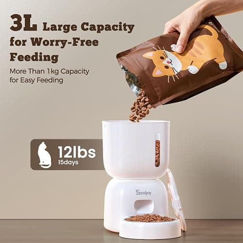 Sandpoy Automatic Cat Feeder and Water Dispenser FW1, 3L Cat Food Dispenser with Locking Lid, Two-in-One Set Timed Dog Feeder for Cats and Puppies, Pet Feeder with Portion Control, 4 Daily Meals thumbnail 4