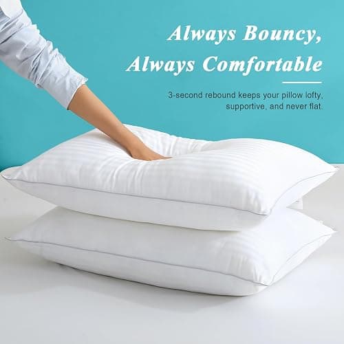 Ltinhome Bed Pillows Standard Size Set of 2-100% Cotton Cover, Down Alternative Gel Polyfill Filled, Twin Soft Medium Adjustable Hotel-Style Pillow Inserts, 20x26 Inch thumbnail 6
