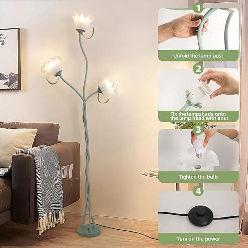 YLTLINK Green Flower Floor Lamp for Living Room,3 Light Floor Lamp,Lotus Floorlamp,Vintage Tall Standing Lamp,Modern Decor Floor Light for Bedroom,Office,Girl's Room,Pretty Cute Lily Lamp thumbnail 2