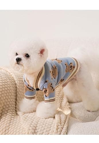 Dog Sweater Christmas Bear Dog Cardigan Clothes for Small Medium Dogs Boy Girl Puppy Cat Knitted Clothes Soft Puppy Sweaters Knitting Dogs Outfit Apparel Coat(Blue,S) thumbnail 2