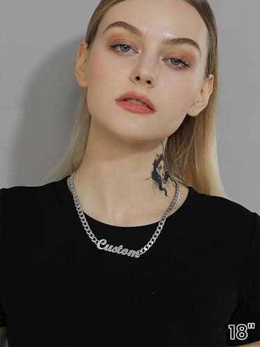 GoldChic JEWELRY Name Necklace Personalized for Men, Womens Custom Name Plate Chain, Stainless Steel Customized Old English Nameplate Choker with Curb Chains Custom, 16 inches to 30 inches thumbnail 3