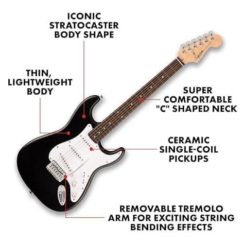 Fender Squier Debut Series Stratocaster Electric Guitar, Beginner Guitar, with 2-Year Warranty, Includes Free Lessons, Black with Matte Finish thumbnail 2