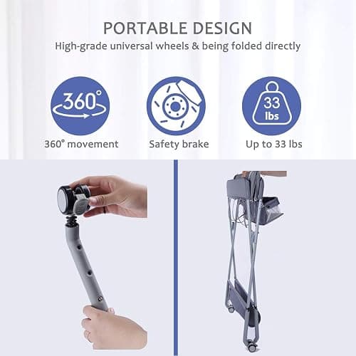 EGREE Baby Changing Table Portable Folding Diaper Changing Station with Wheels, Adjustable Height Mobile Nursery Organizer with Safety Belt and Large Storage Racks for Newborn Baby and Infant, Gray thumbnail 9