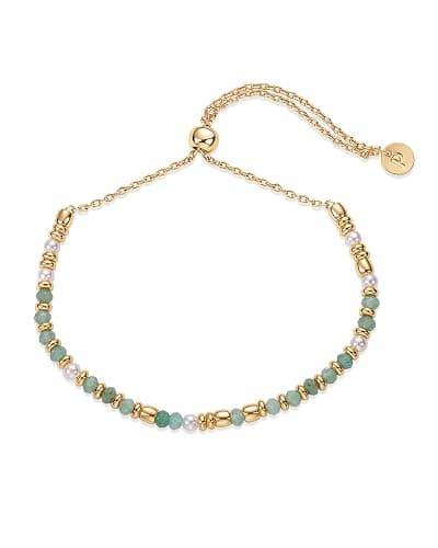 PAVOI 14K Yellow Gold Plated Gemstone Beaded Bracelets for Women - Adjustable Slider Dainty Pearl Bracelet - Boho Festival Pearls, Labradorite, Sodalite, Red Jade, Amazonite Beads - Gold Jewelry Gifts - Image 1