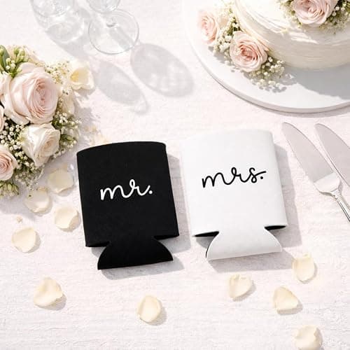 Pink Palm Co. Wedding Can Coolers Set of 2 – Foam Koozies for Bride and Groom, Wedding Toast, Engagement Gift, Honeymoon, Bridal Shower, Beverage Insulators | Mr. & Mrs. thumbnail 4