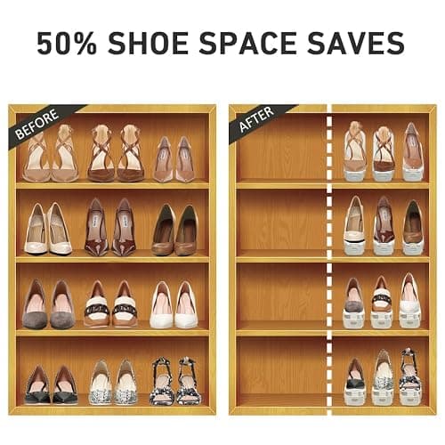 NVGSN Shoe Slots Organizer 20 Pack - Shoe Stackers, Space Savers 50%, 4 Levels Adjustable, Double Layer Holders for Closet, White thumbnail 3