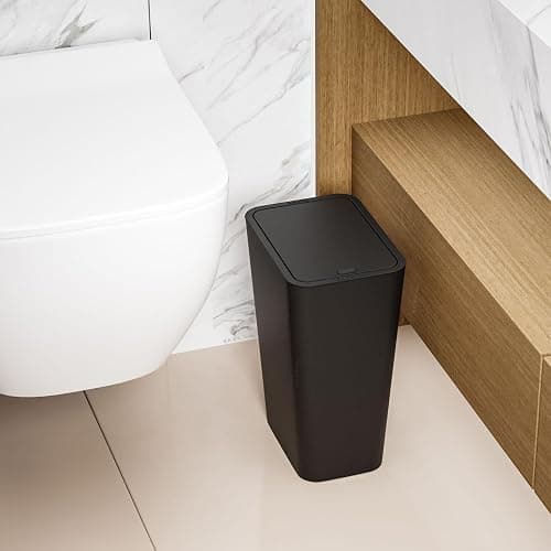 Yieach Black Slim Bathroom Trash Can with Lid,1 Pack 3.17Gallon/12 Liter Narrow Toilet and Bathroom Garbage Can,Plastic Pet/Dog Proof Trash Can with Covered,Small Waste Basket for Room/Kitchen/Office - Black - 1 thumbnail 6