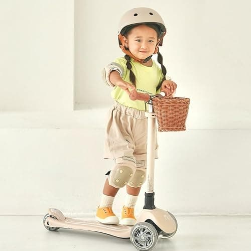 MomnLittle Kick Scooter for Kids Ages 3-10 (Beige/Pink/Navy/White) 3 Wheeled with LED Light-Up Wheels CPSC Certified Foldable and 4 Height Adjustable Toddler Scooters for Boys Girls thumbnail 8